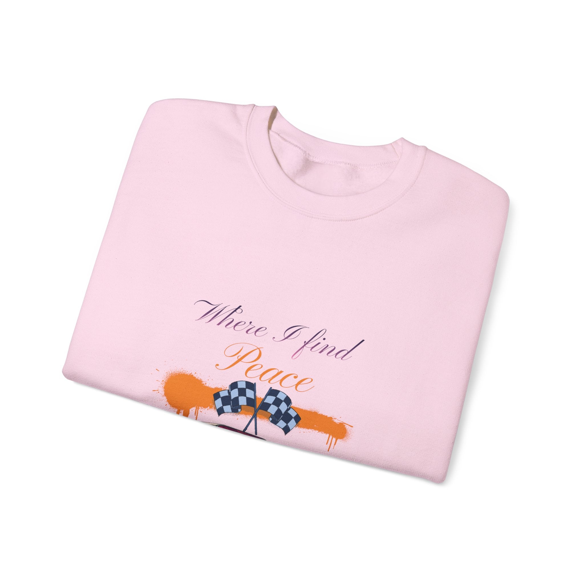 Crewneck Sweatshirt — 'Where I Find Peace' Vintage Pink Car Graphic