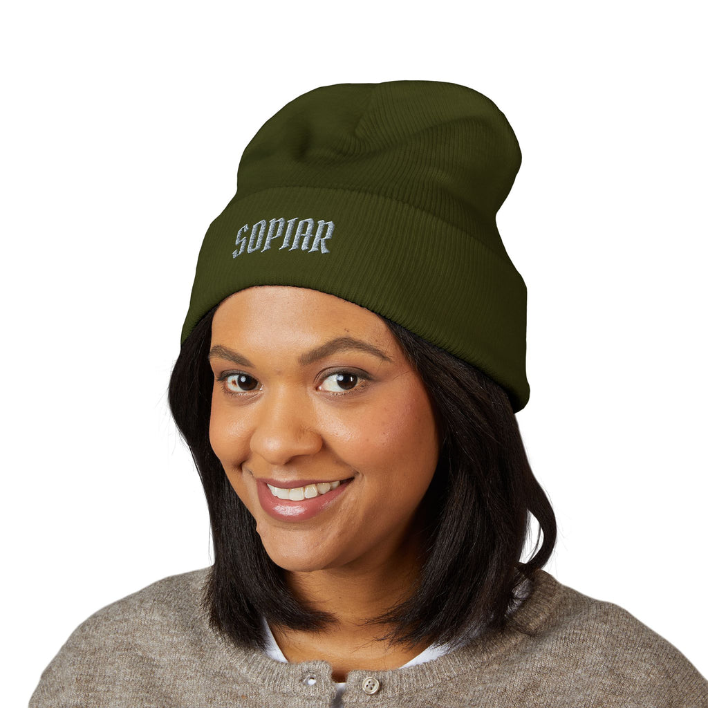 Embroidered 'SOPIAR' Cuffed Beanie — Classic Knit Winter Hat