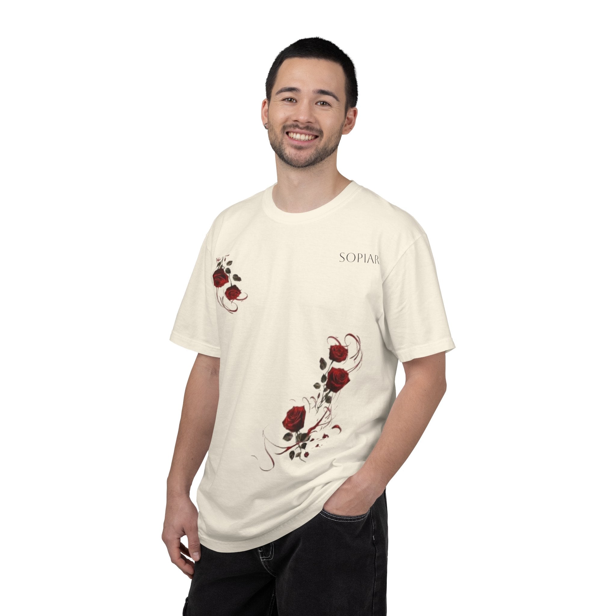 Rose Corner Graphic T-Shirt — Red Rose Floral Tee