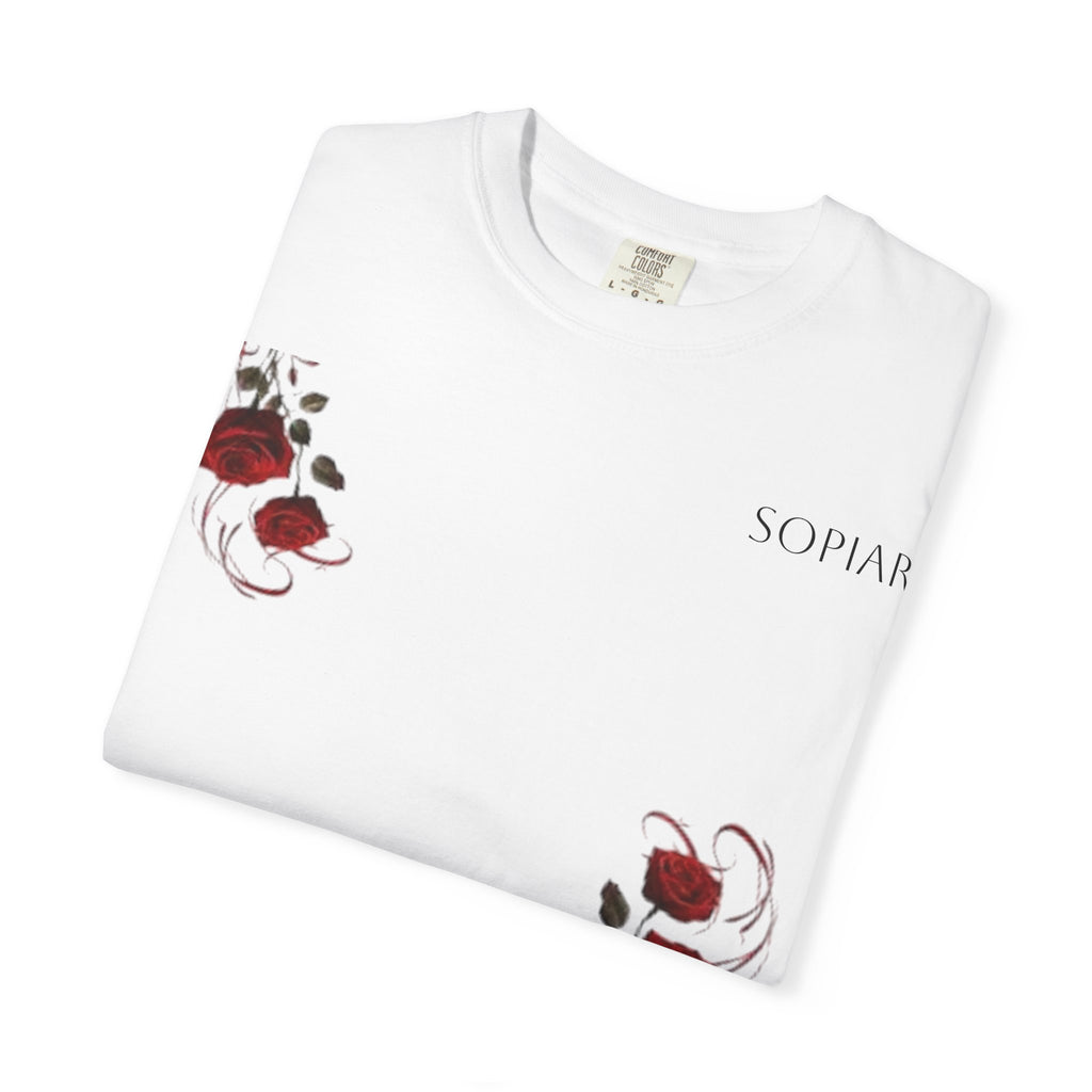 Rose Corner Graphic T-Shirt — Red Rose Floral Tee