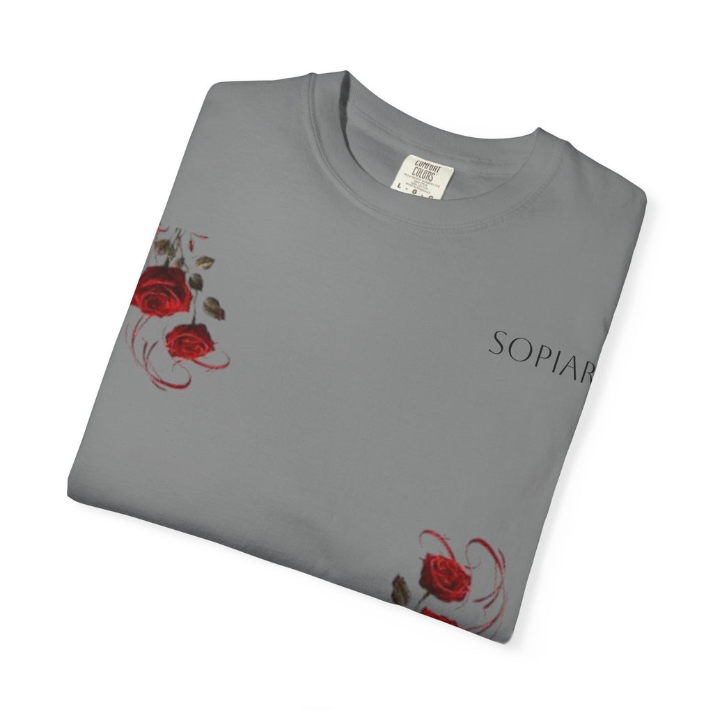 Rose Corner Graphic T-Shirt — Red Rose Floral Tee