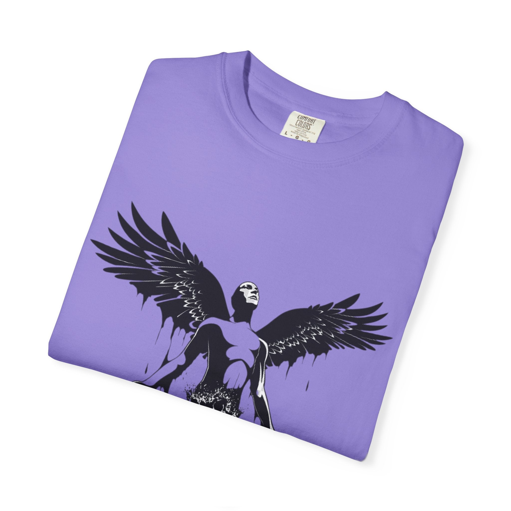 Fallen Angel Graphic T-Shirt — Gothic Winged Figure Tee