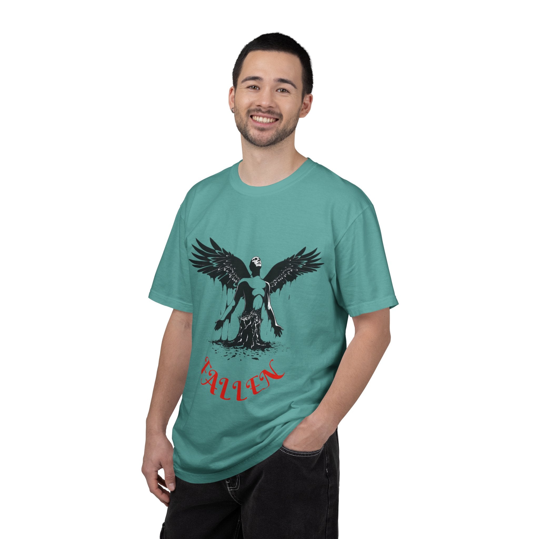 Fallen Angel Graphic T-Shirt — Gothic Winged Figure Tee