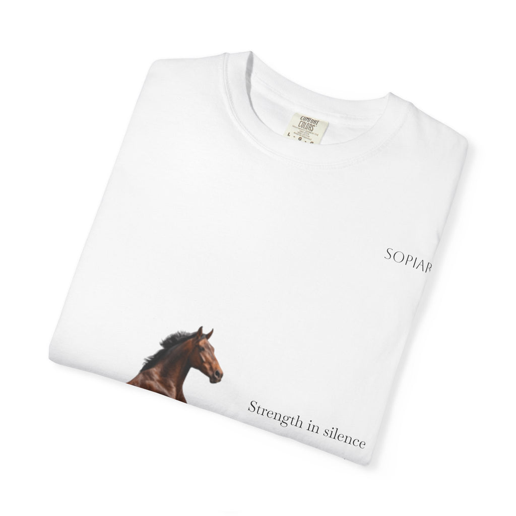Horse Graphic T-Shirt — Majestic Rearing Stallion Tee with Subtle Text