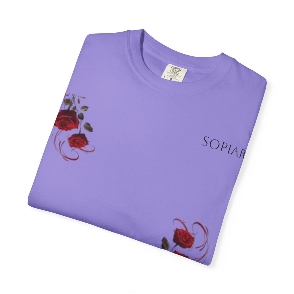 Rose Corner Graphic T-Shirt — Red Rose Floral Tee