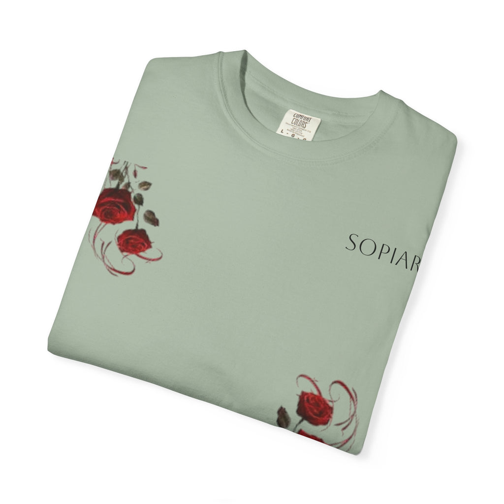 Rose Corner Graphic T-Shirt — Red Rose Floral Tee