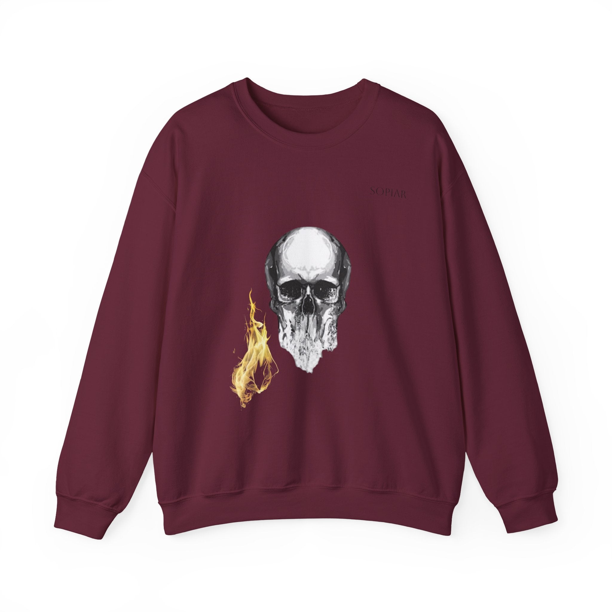 Skull & Flame Crewneck Sweatshirt — Gothic Skull Graphic Pullover