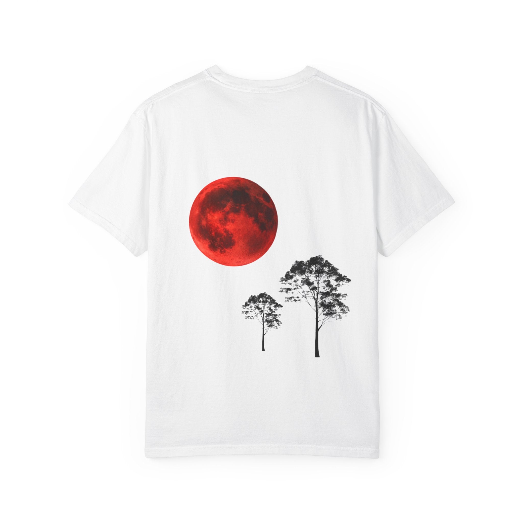 T-Shirt — Red Moon & Pine Trees Graphic Tee