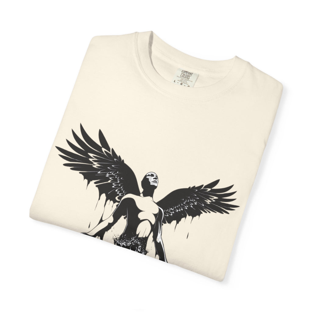 Fallen Angel Graphic T-Shirt — Gothic Winged Figure Tee