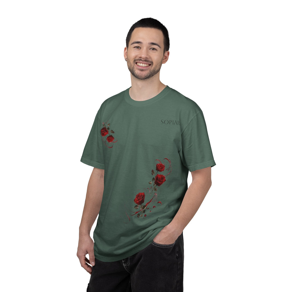 Rose Corner Graphic T-Shirt — Red Rose Floral Tee