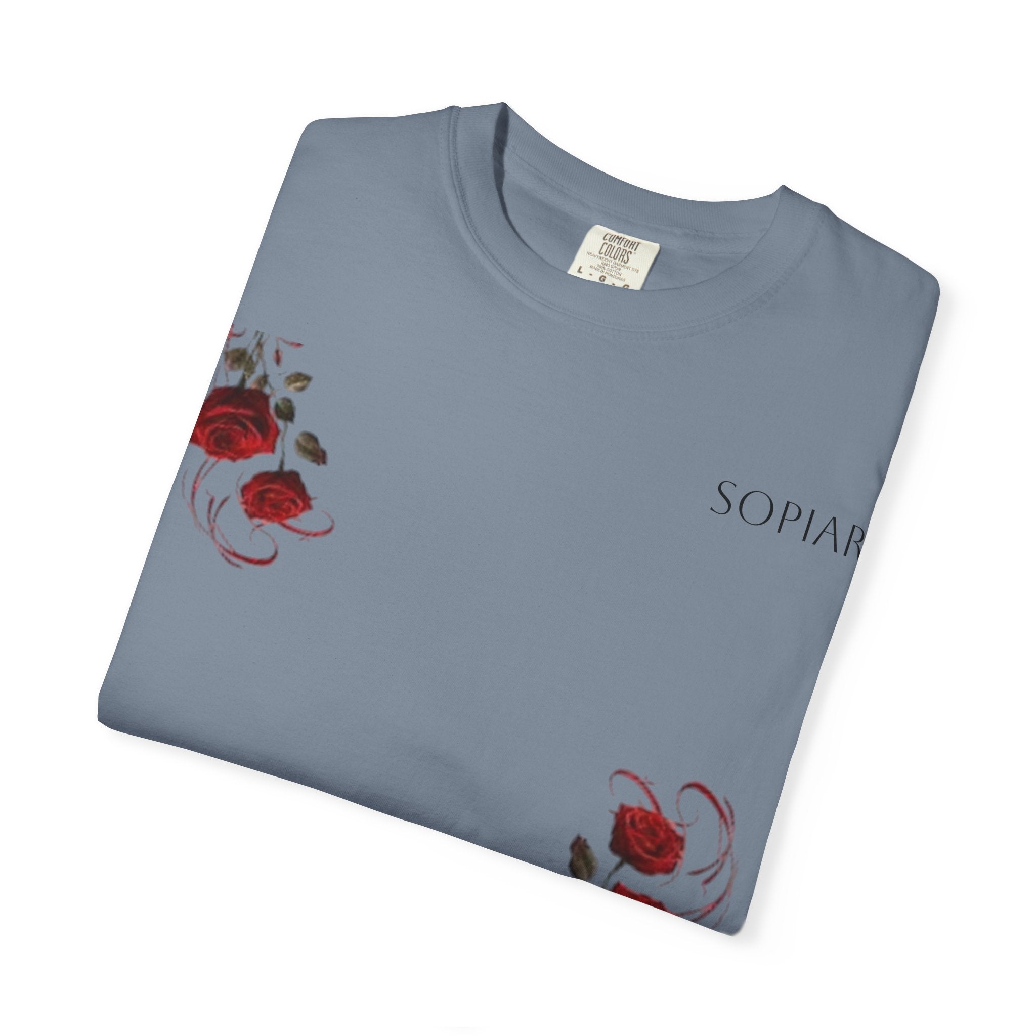 Rose Corner Graphic T-Shirt — Red Rose Floral Tee