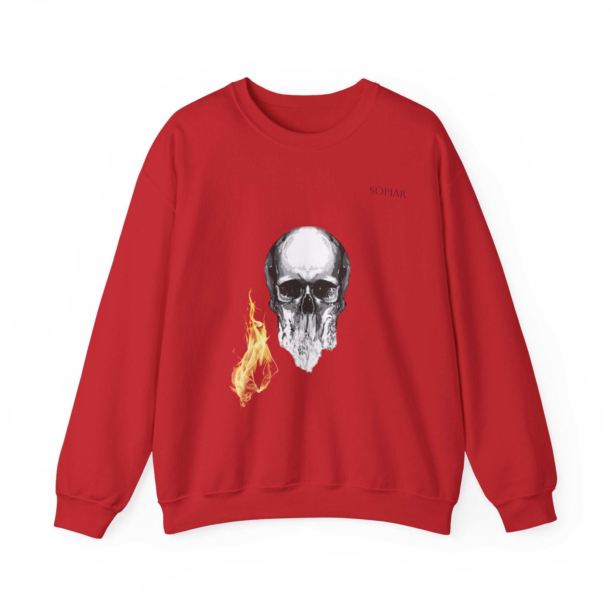 Skull & Flame Crewneck Sweatshirt — Gothic Skull Graphic Pullover