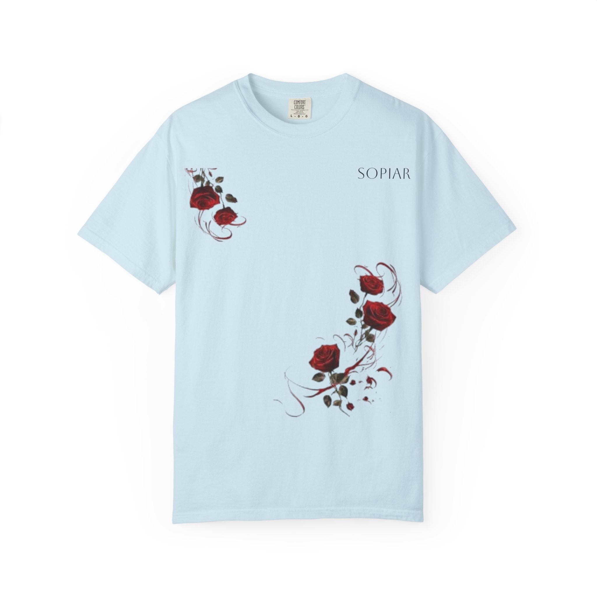 Rose Corner Graphic T-Shirt — Red Rose Floral Tee