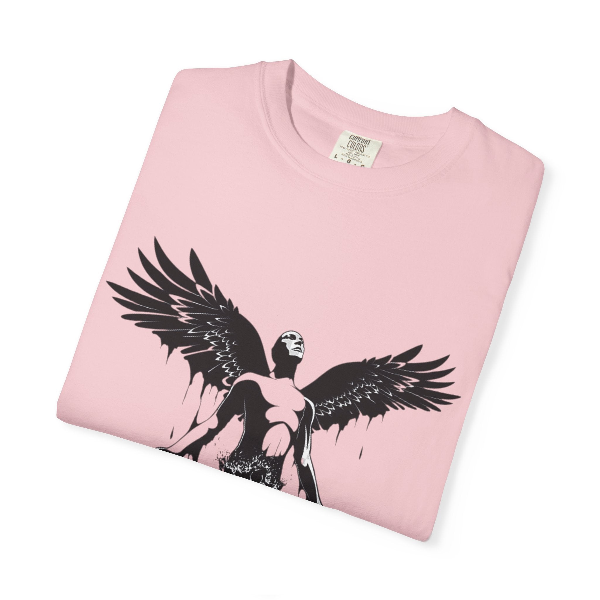 Fallen Angel Graphic T-Shirt — Gothic Winged Figure Tee