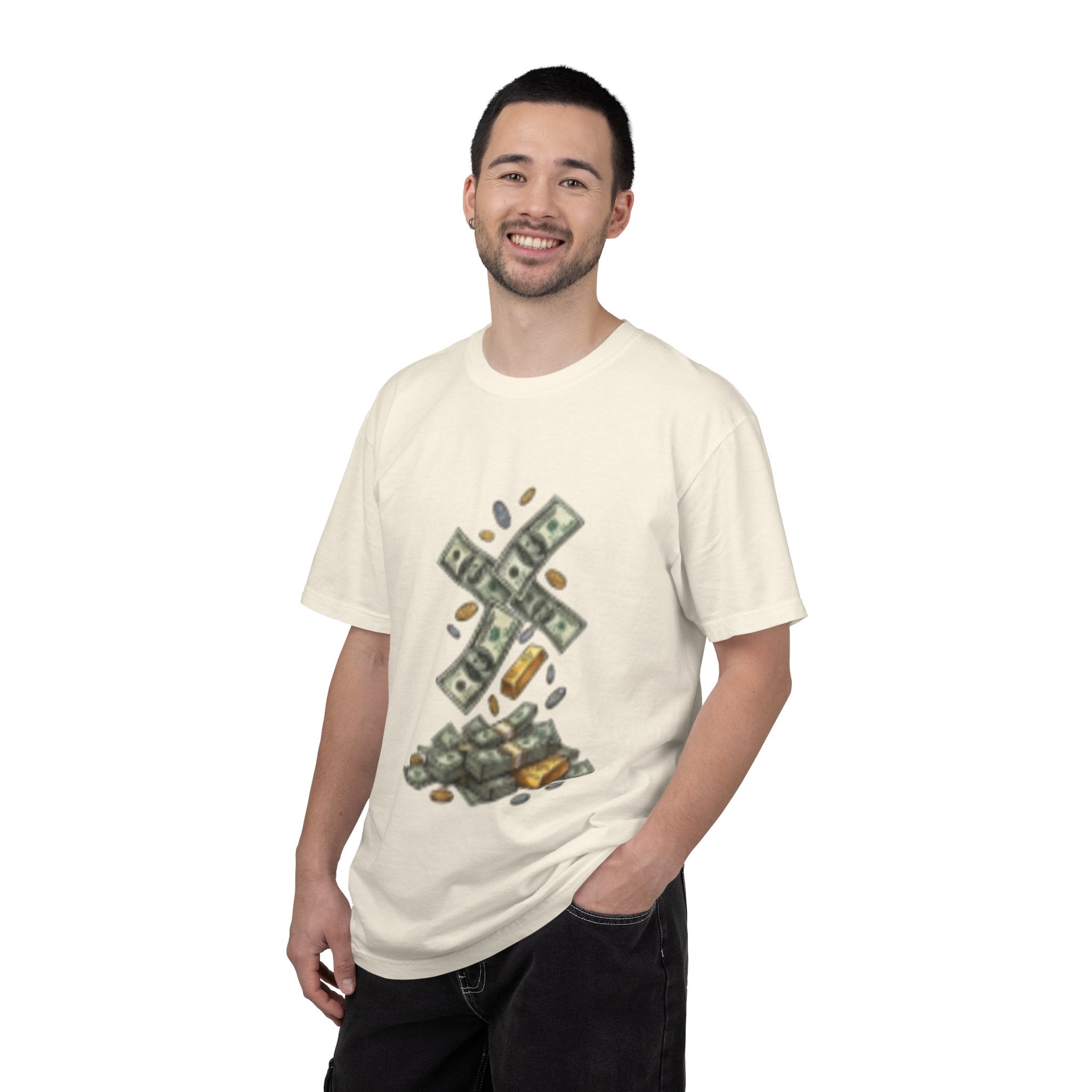 Money Rain T-Shirt — Stacked Cash & Coins Graphic Tee