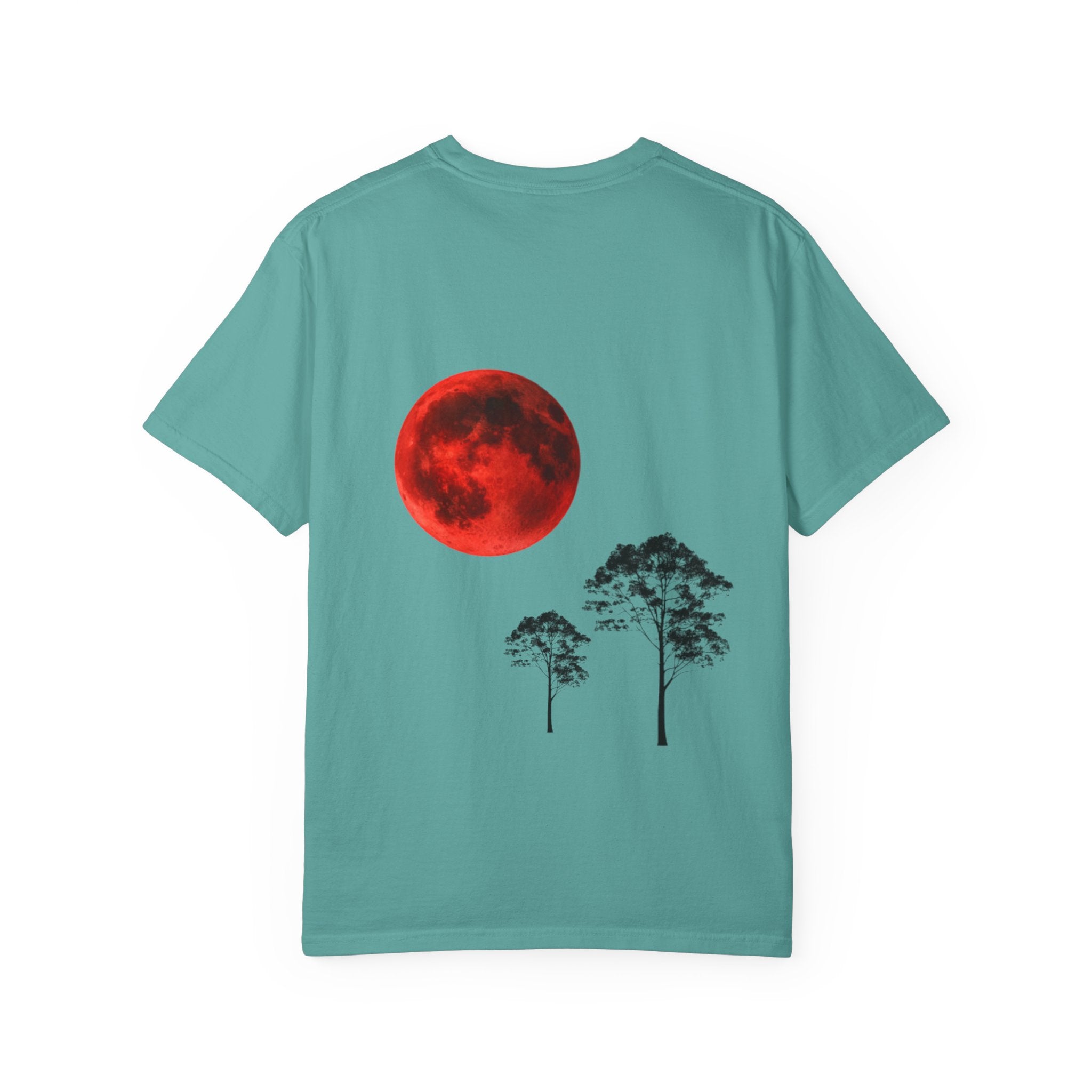 T-Shirt — Red Moon & Pine Trees Graphic Tee