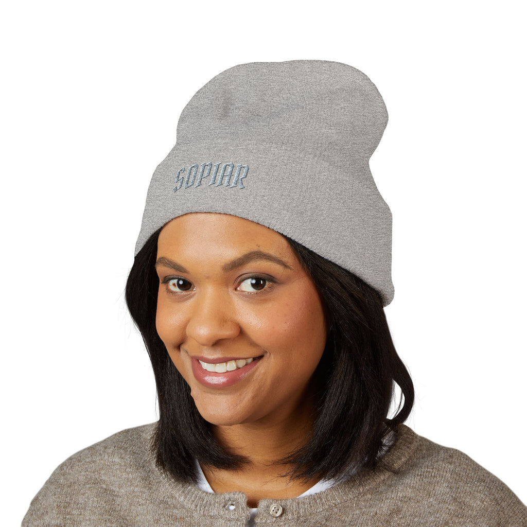 Embroidered 'SOPIAR' Cuffed Beanie — Classic Knit Winter Hat