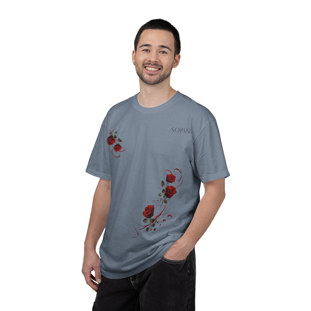 Rose Corner Graphic T-Shirt — Red Rose Floral Tee