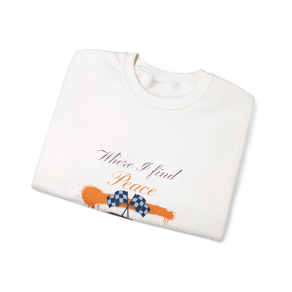 Crewneck Sweatshirt — 'Where I Find Peace' Vintage Pink Car Graphic