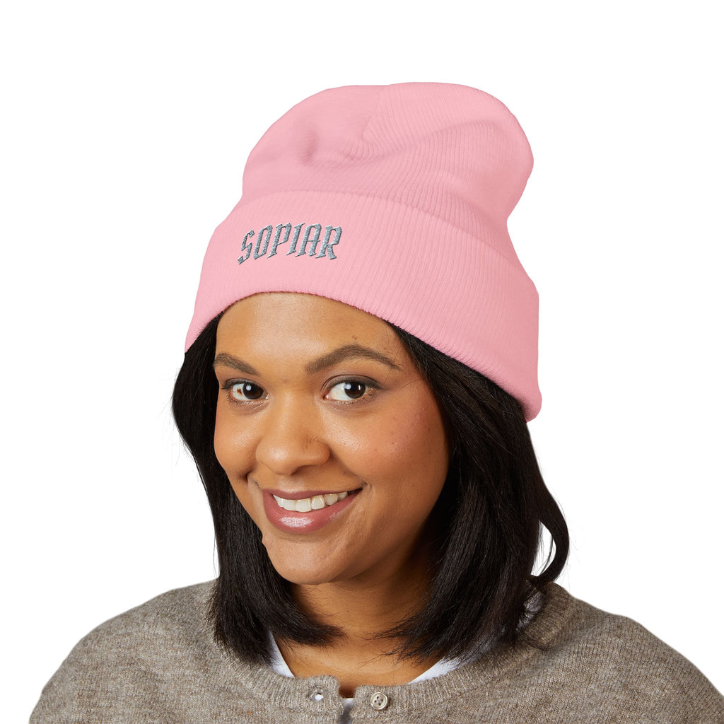 Embroidered 'SOPIAR' Cuffed Beanie — Classic Knit Winter Hat