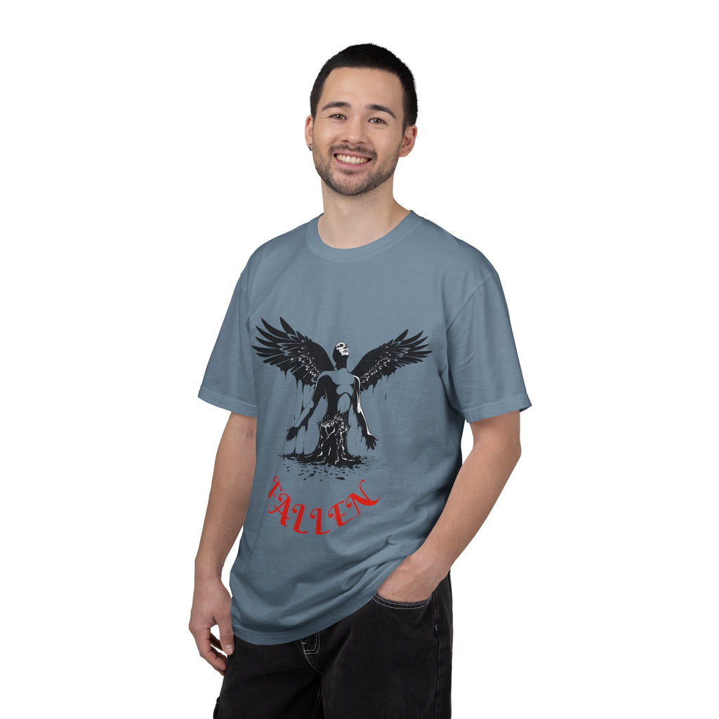 Fallen Angel Graphic T-Shirt — Gothic Winged Figure Tee