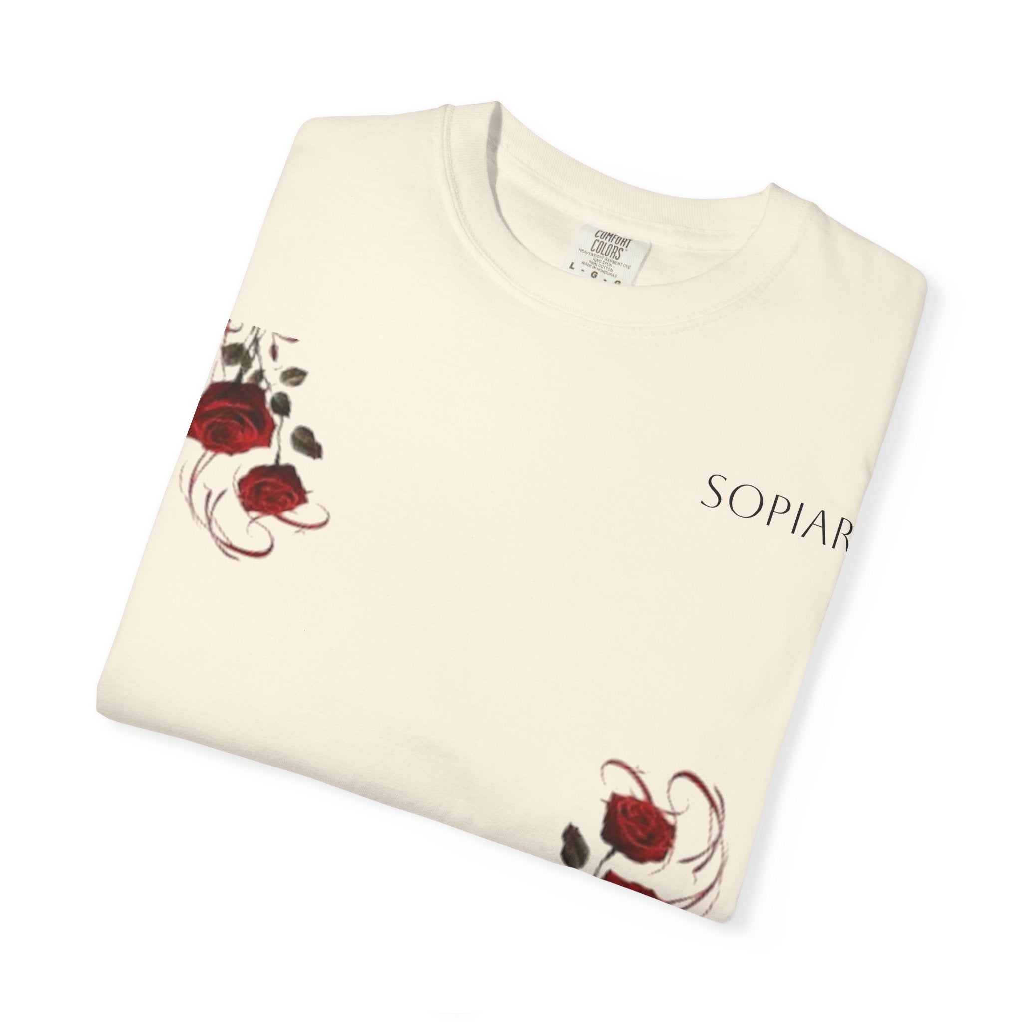 Rose Corner Graphic T-Shirt — Red Rose Floral Tee