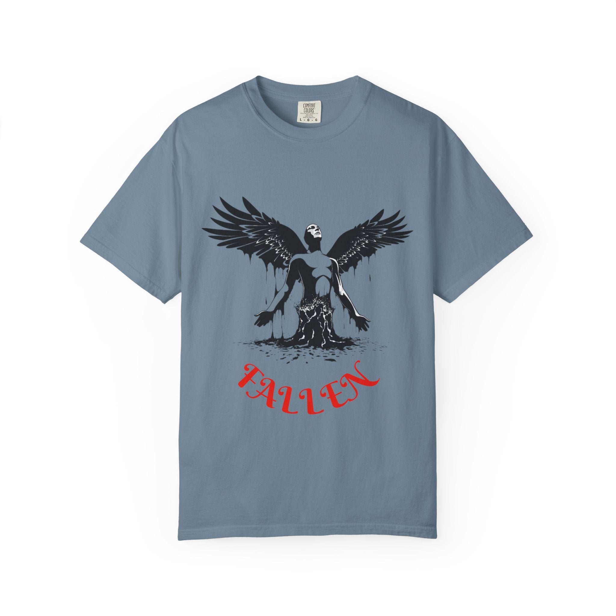 Fallen Angel Graphic T-Shirt — Gothic Winged Figure Tee