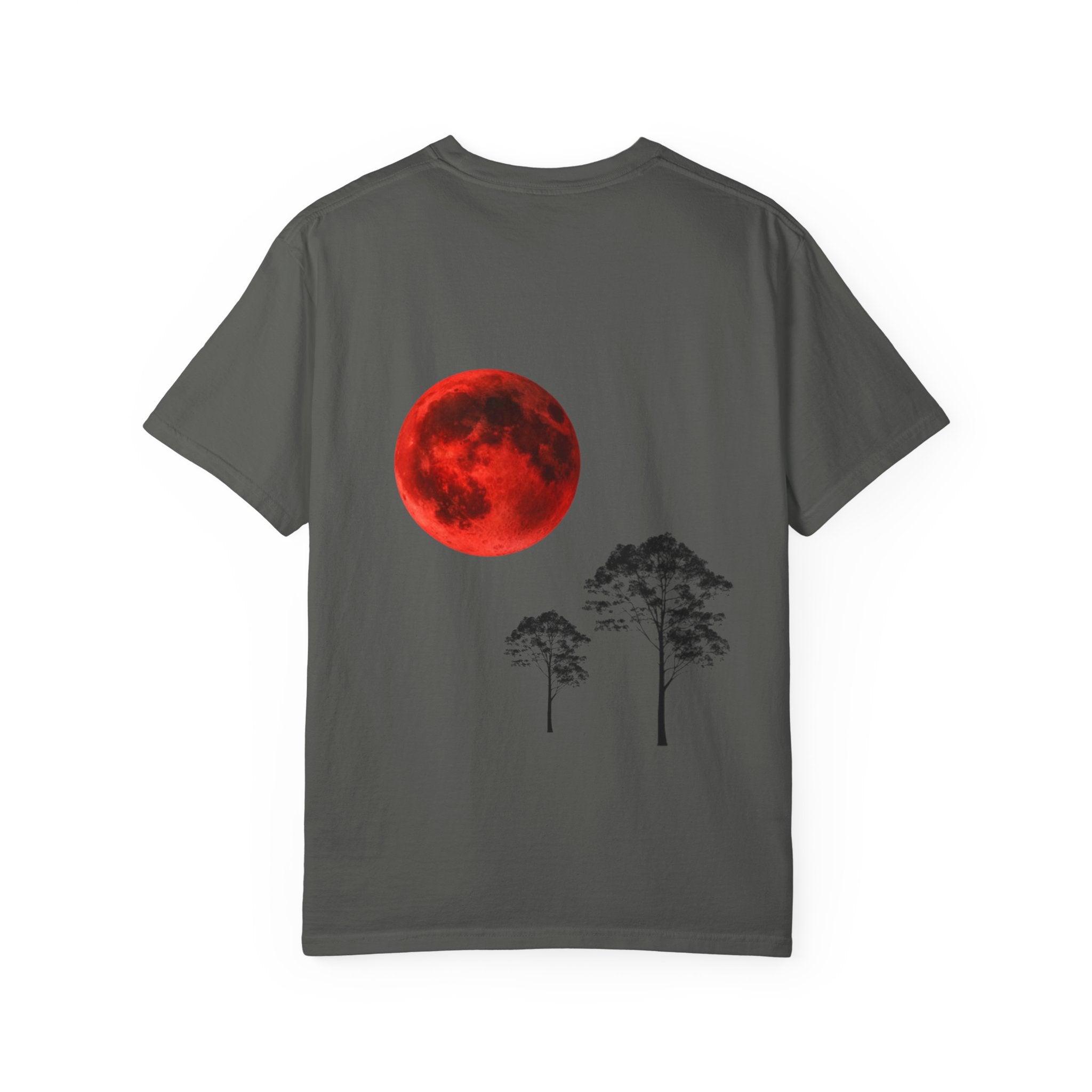 T-Shirt — Red Moon & Pine Trees Graphic Tee