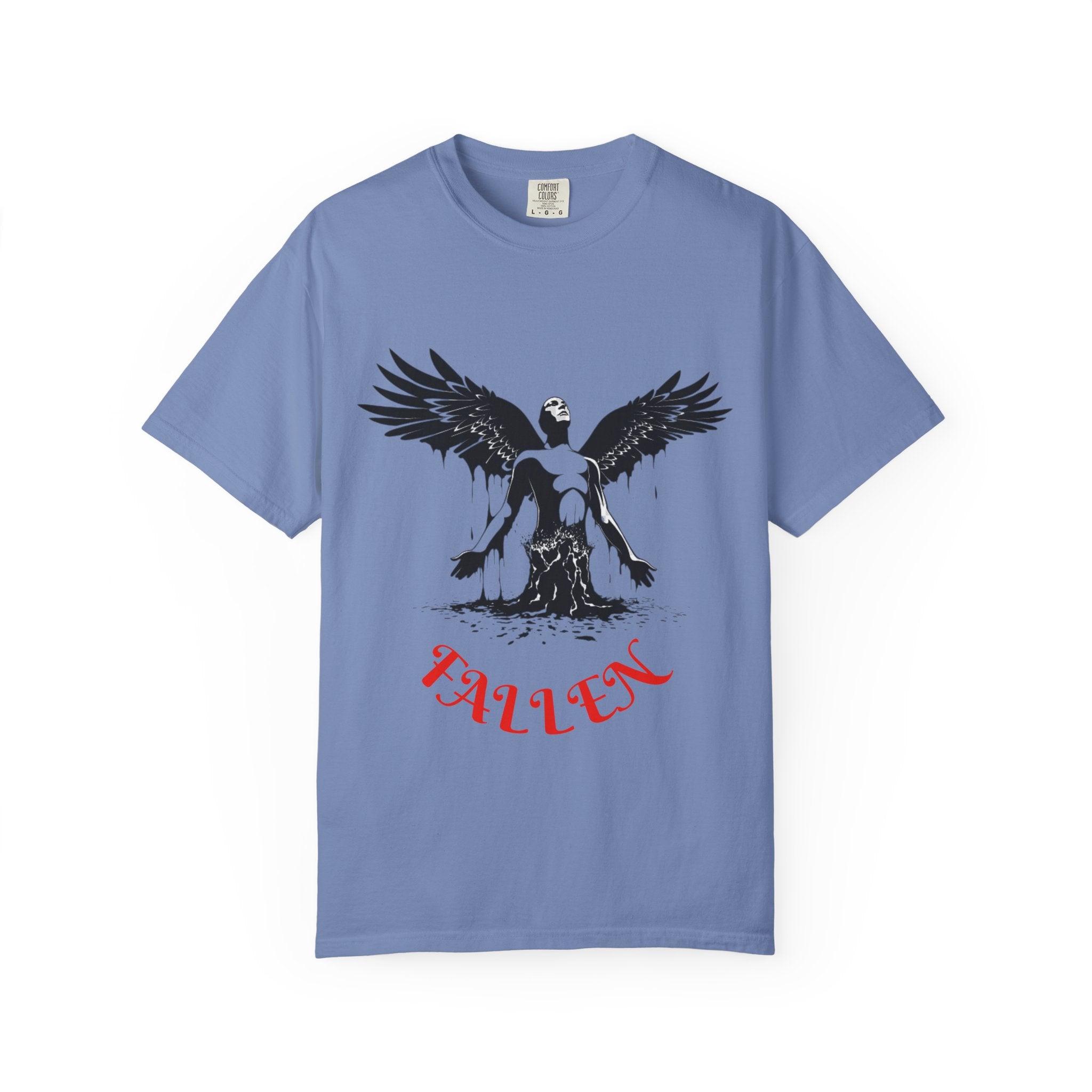 Fallen Angel Graphic T-Shirt — Gothic Winged Figure Tee