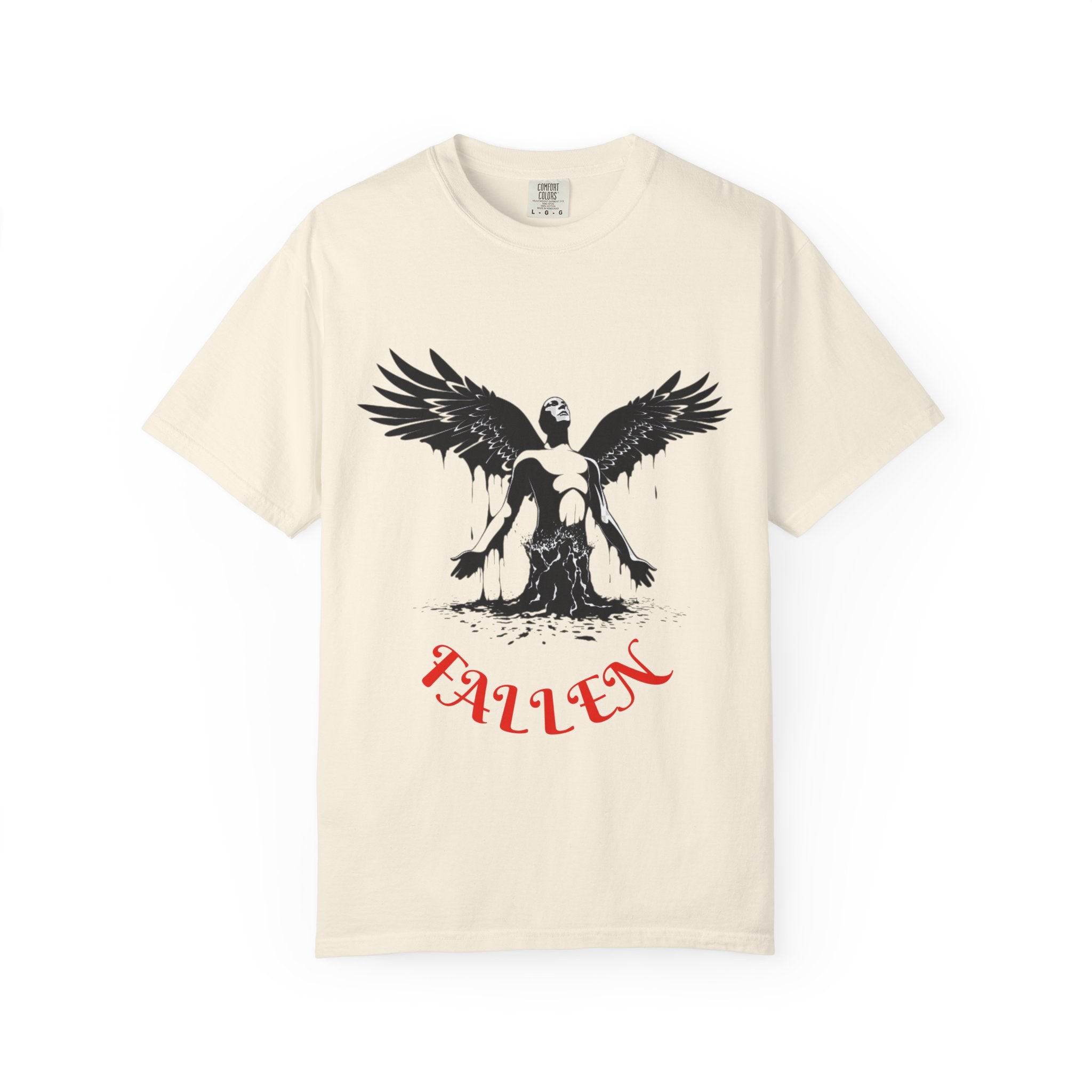 Fallen Angel Graphic T-Shirt — Gothic Winged Figure Tee