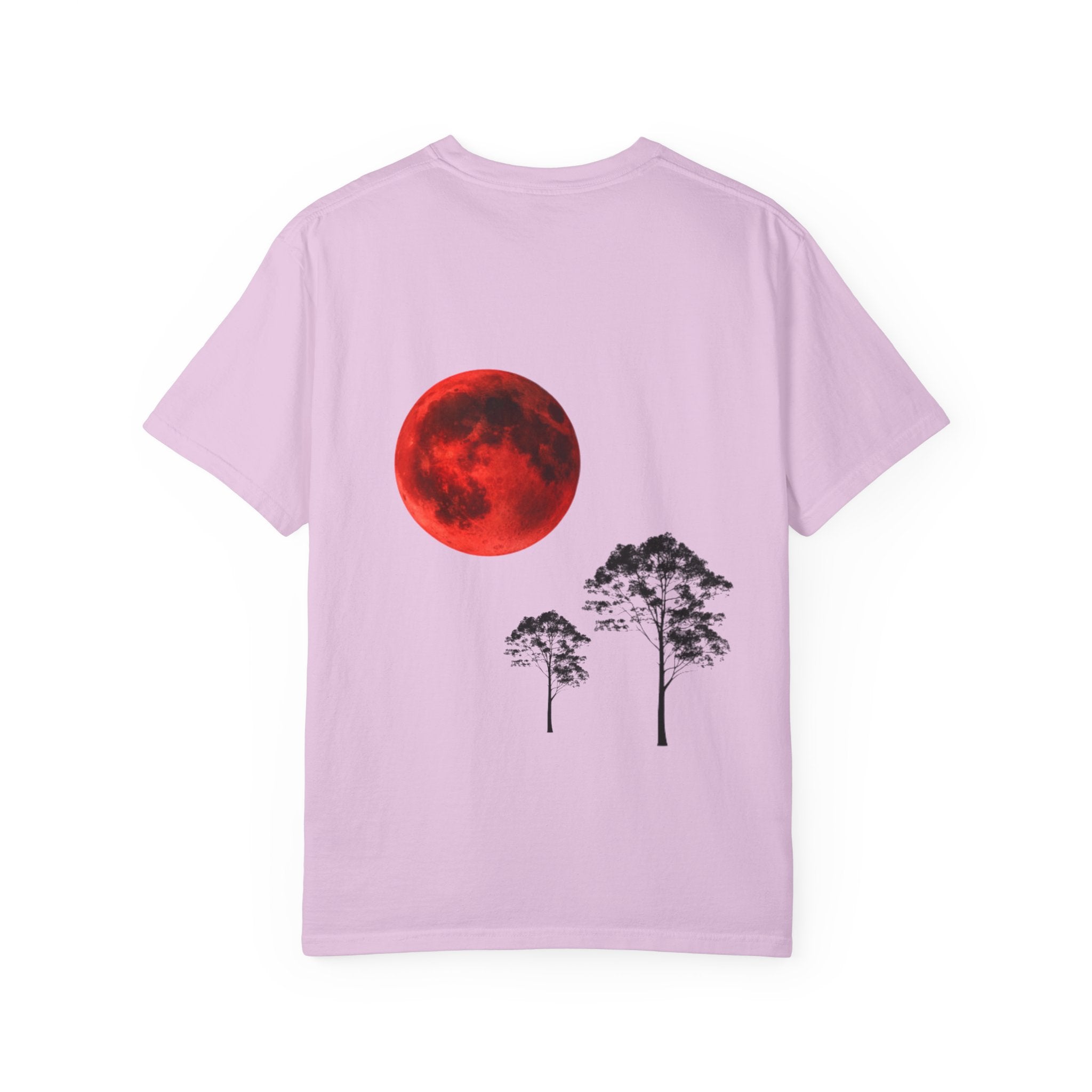 T-Shirt — Red Moon & Pine Trees Graphic Tee