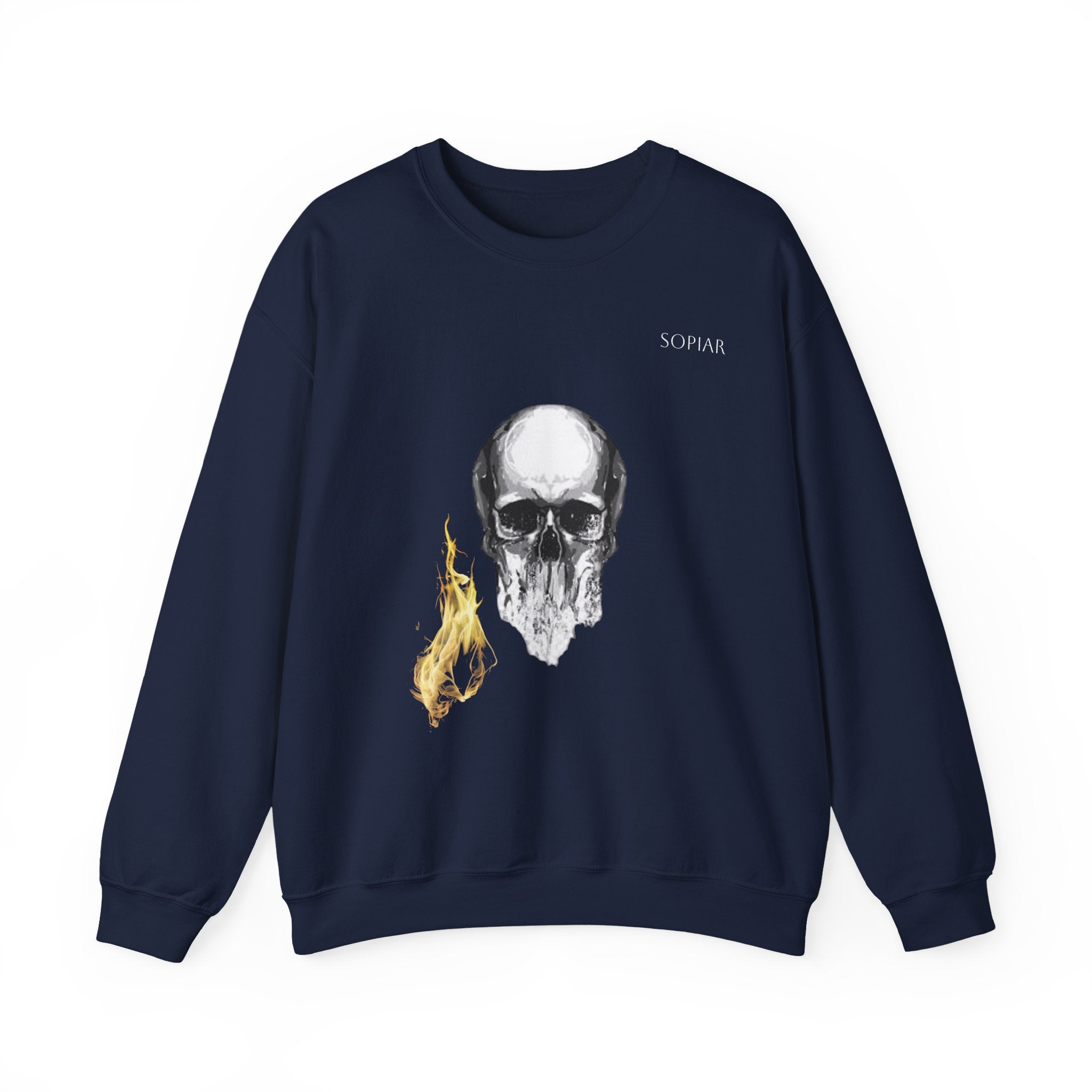 Skull & Flame Crewneck Sweatshirt — Gothic Skull Graphic Pullover