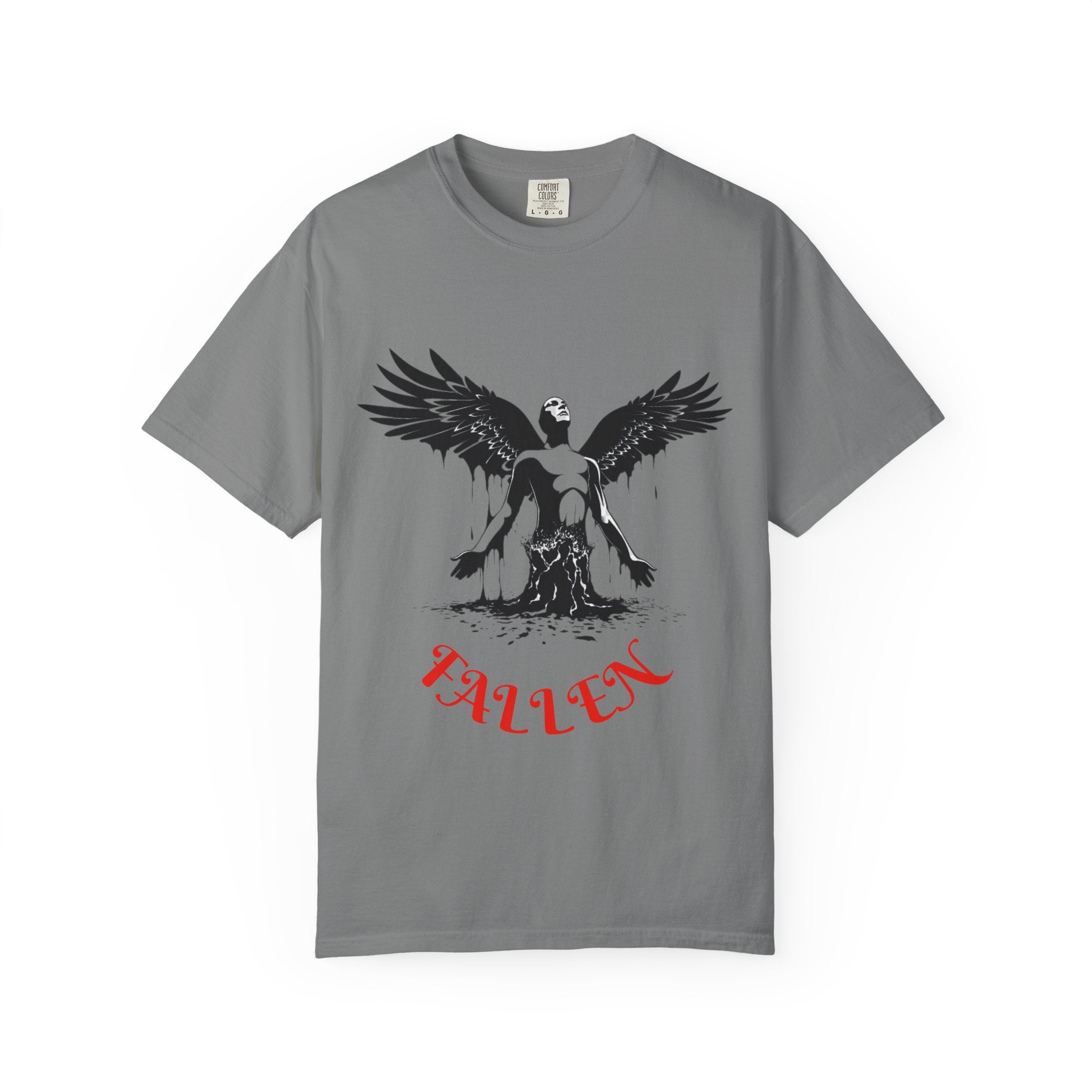 Fallen Angel Graphic T-Shirt — Gothic Winged Figure Tee