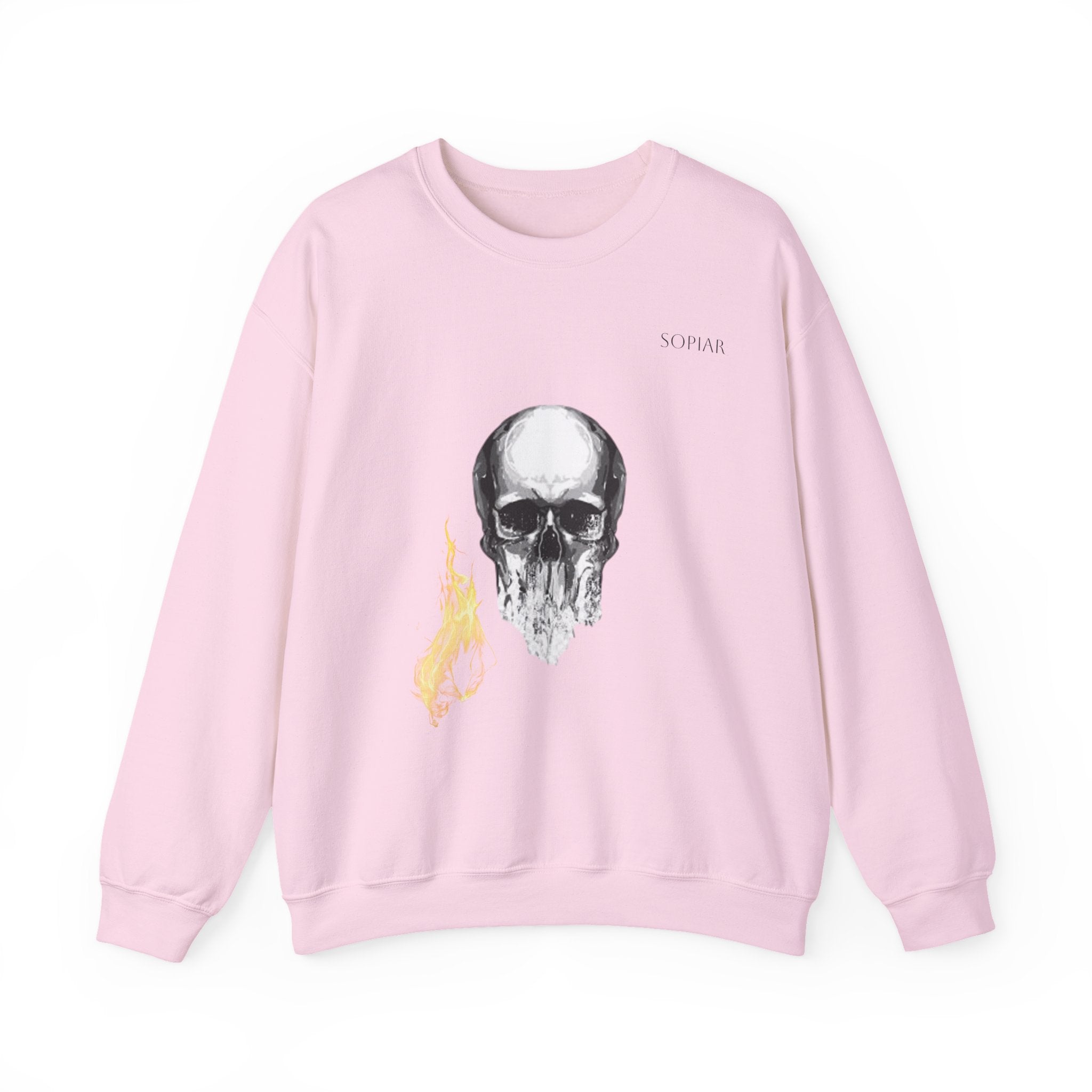 Skull & Flame Crewneck Sweatshirt — Gothic Skull Graphic Pullover
