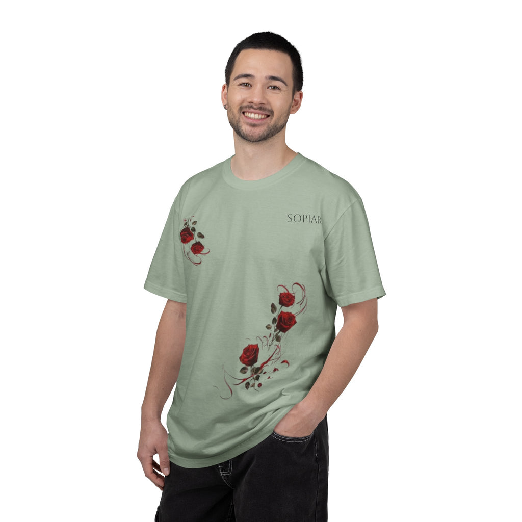 Rose Corner Graphic T-Shirt — Red Rose Floral Tee