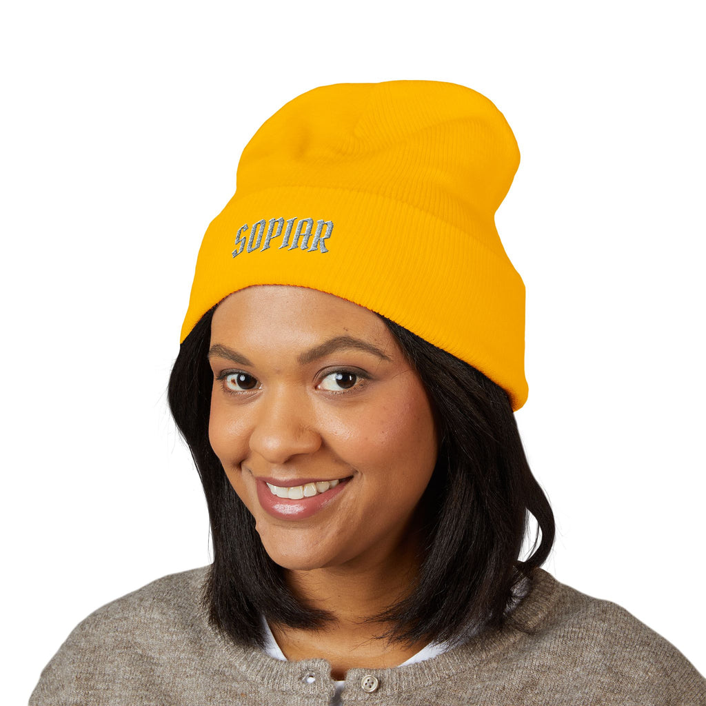 Embroidered 'SOPIAR' Cuffed Beanie — Classic Knit Winter Hat