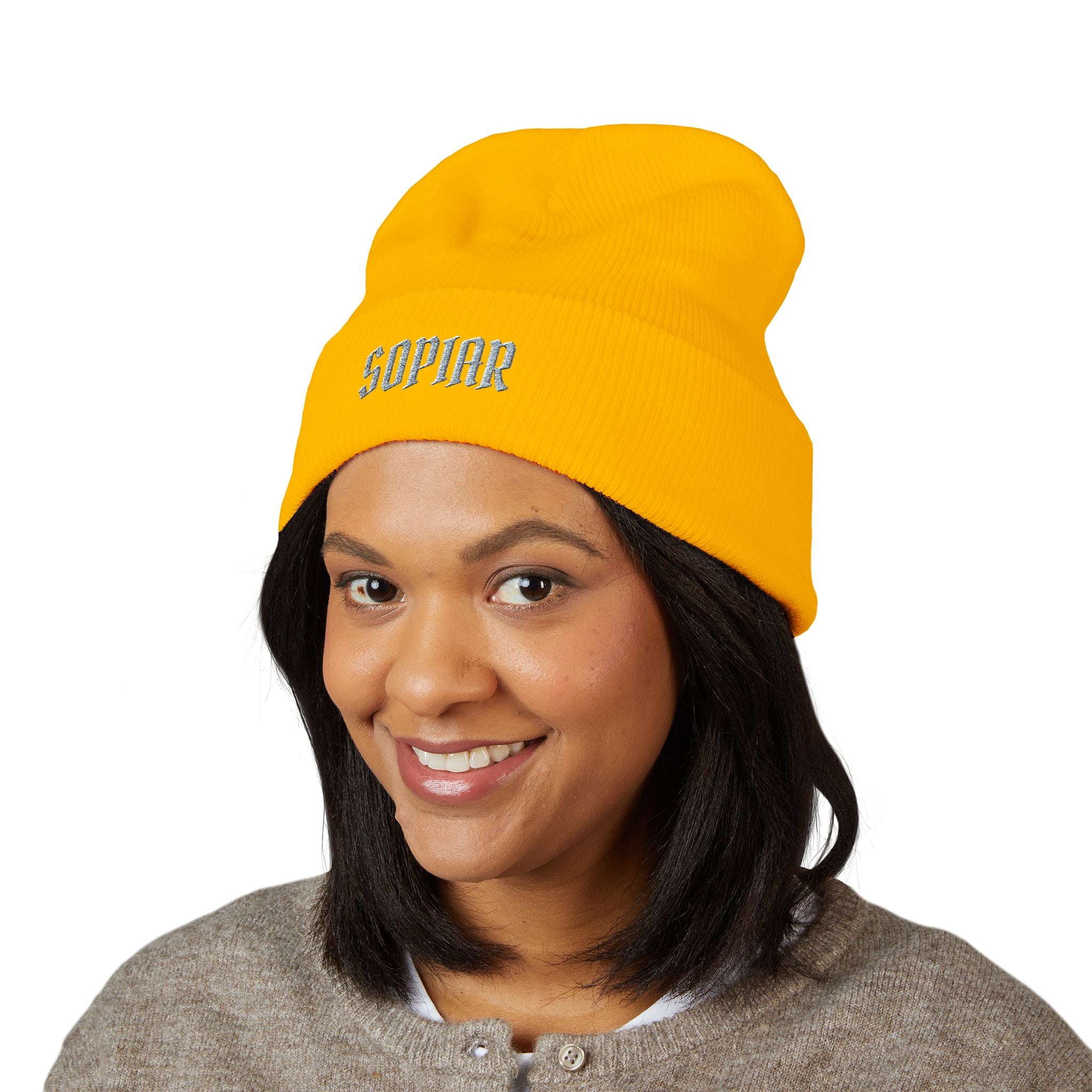 Embroidered 'SOPIAR' Cuffed Beanie — Classic Knit Winter Hat
