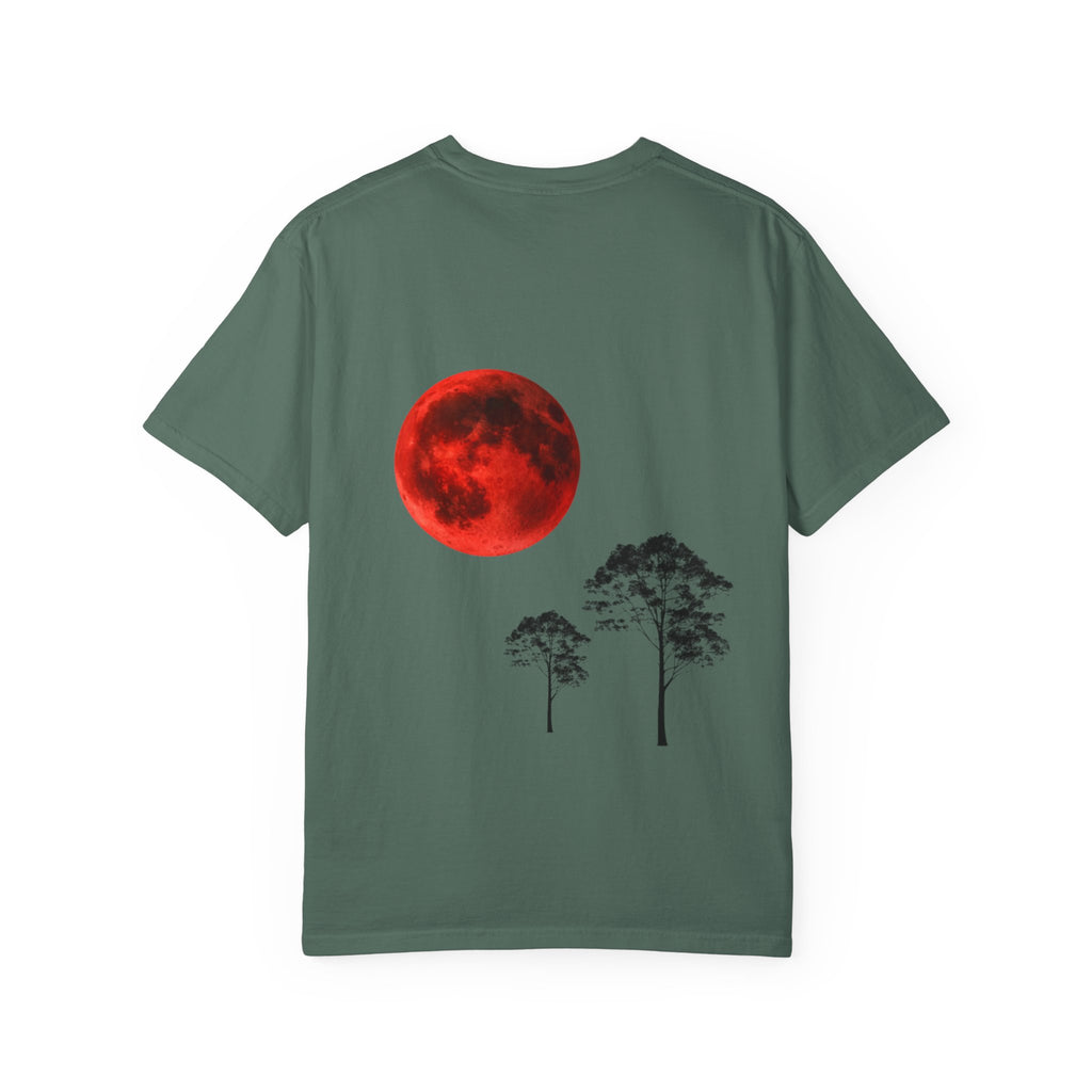 T-Shirt — Red Moon & Pine Trees Graphic Tee
