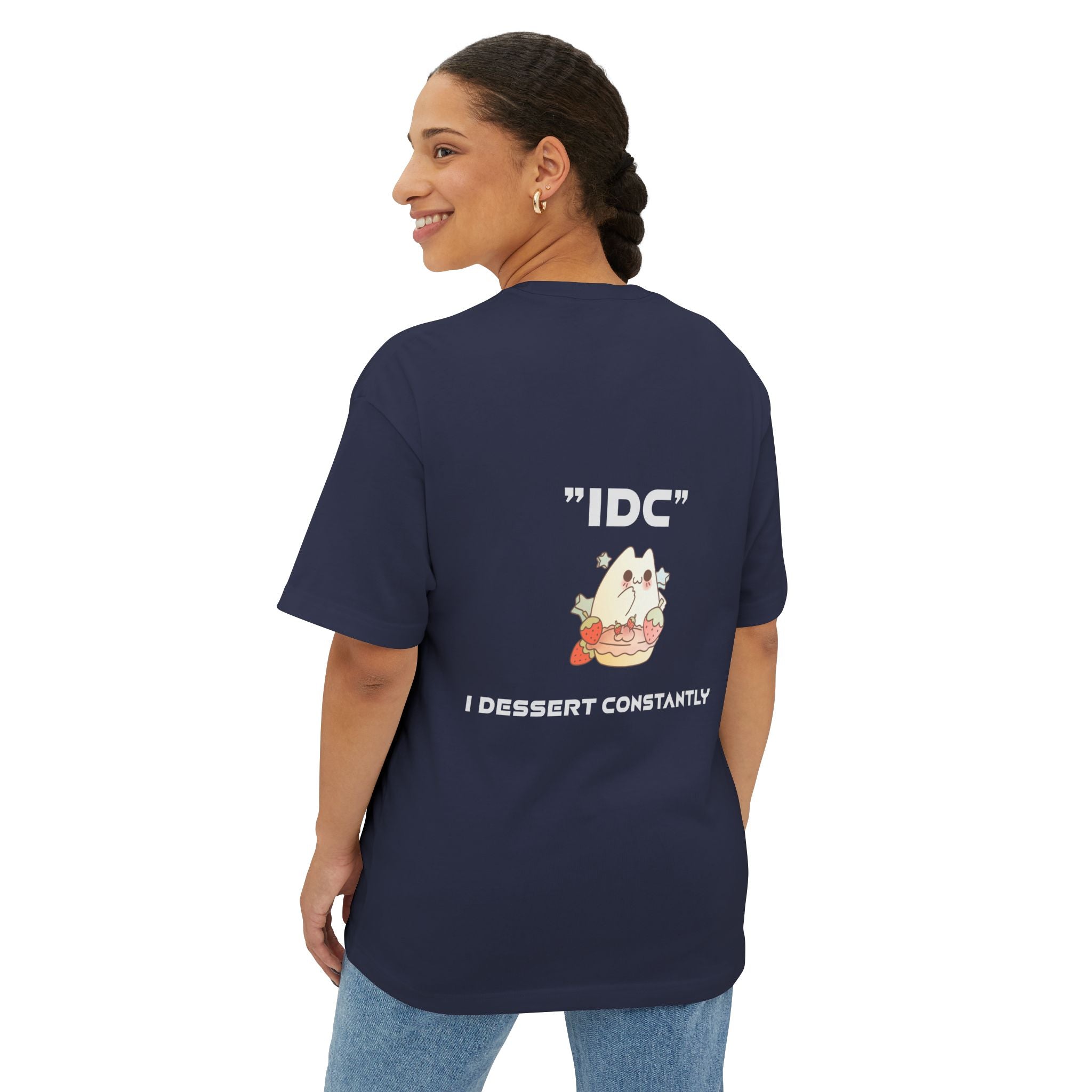 Boxy Tee — Cute 'IDC' Cat Burger Graphic T‑Shirt