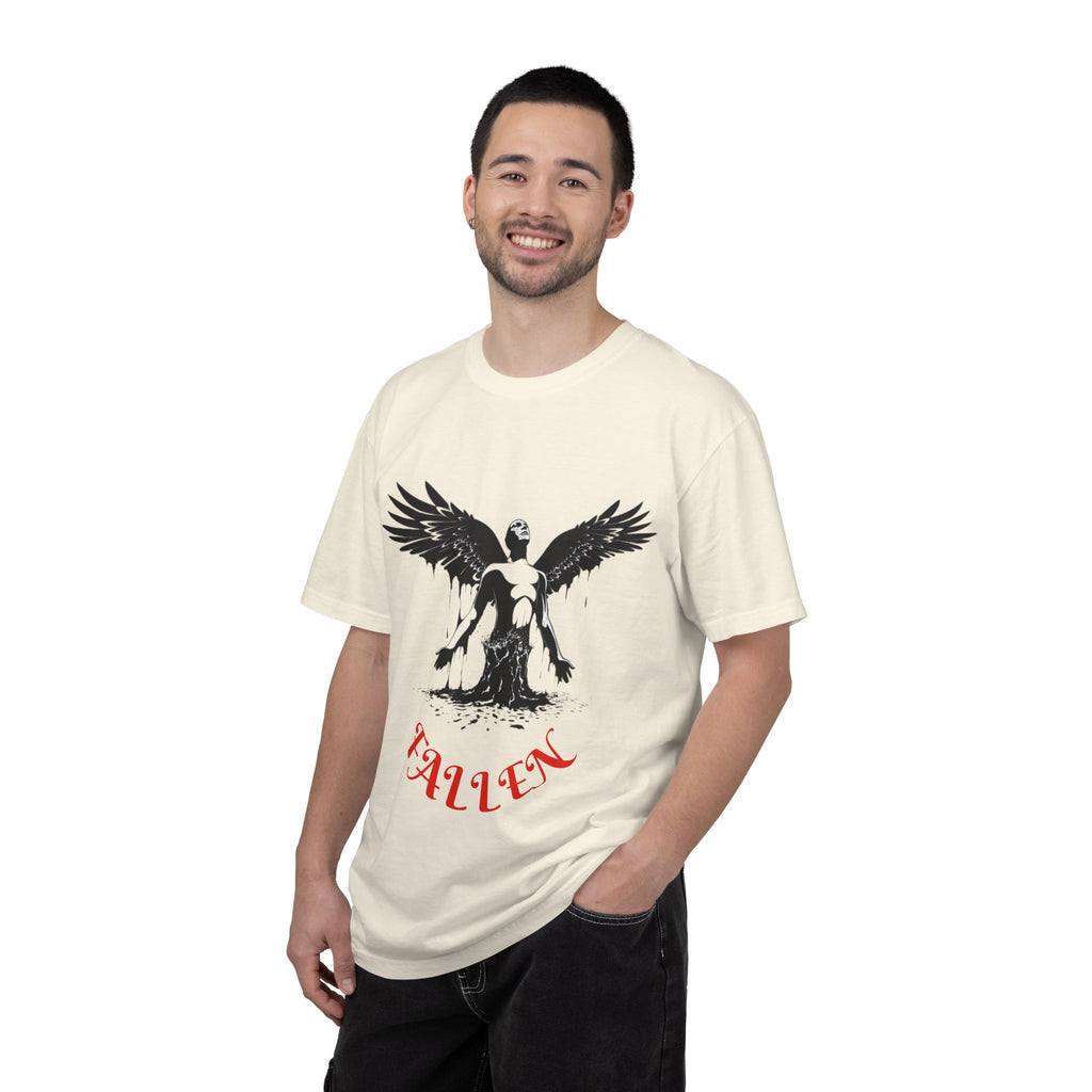 Fallen Angel Graphic T-Shirt — Gothic Winged Figure Tee