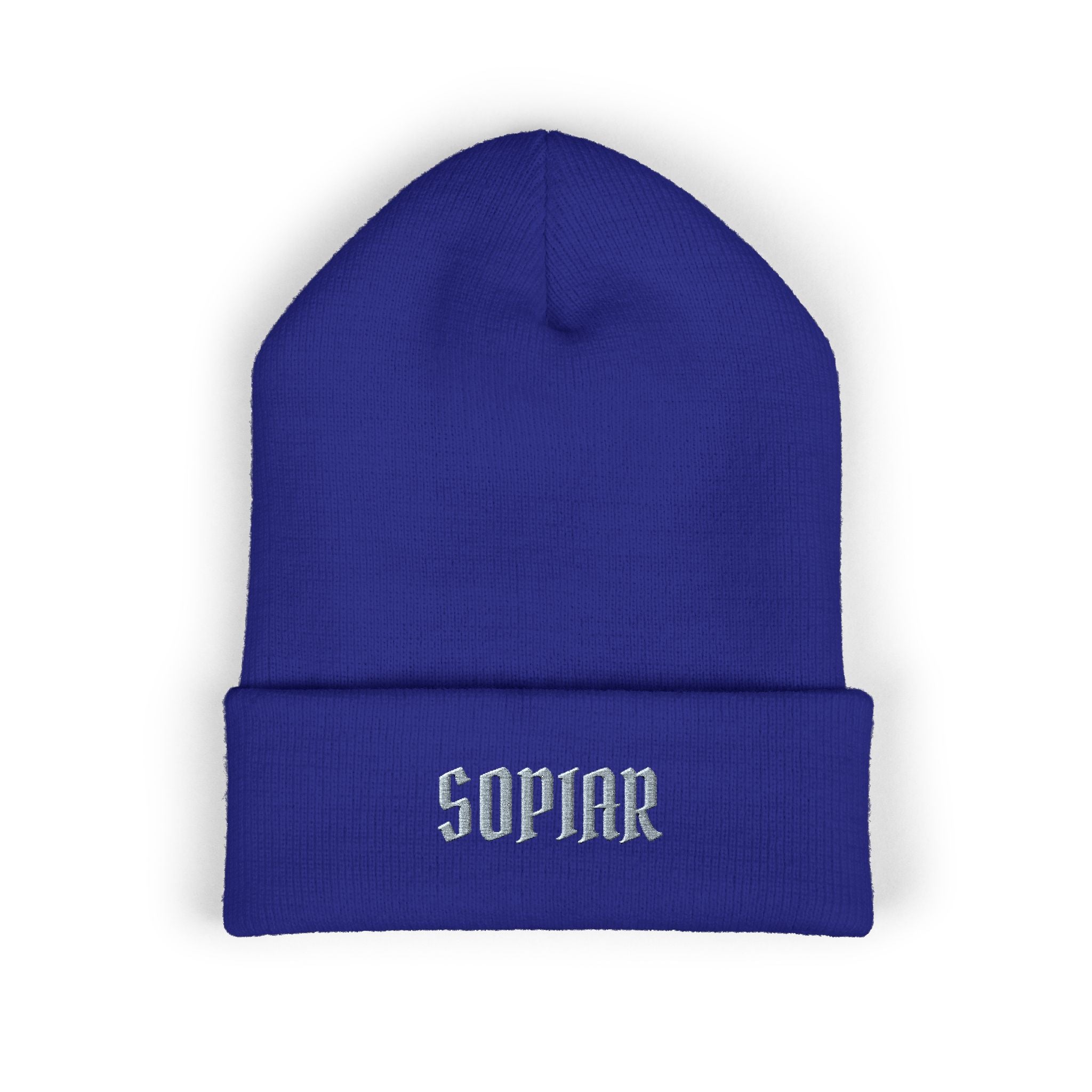 Embroidered 'SOPIAR' Cuffed Beanie — Classic Knit Winter Hat