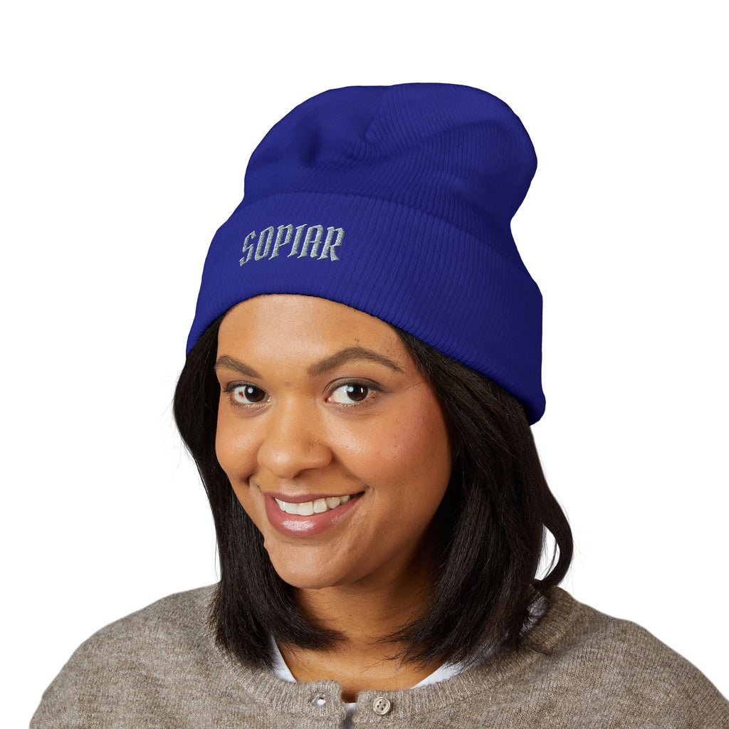 Embroidered 'SOPIAR' Cuffed Beanie — Classic Knit Winter Hat