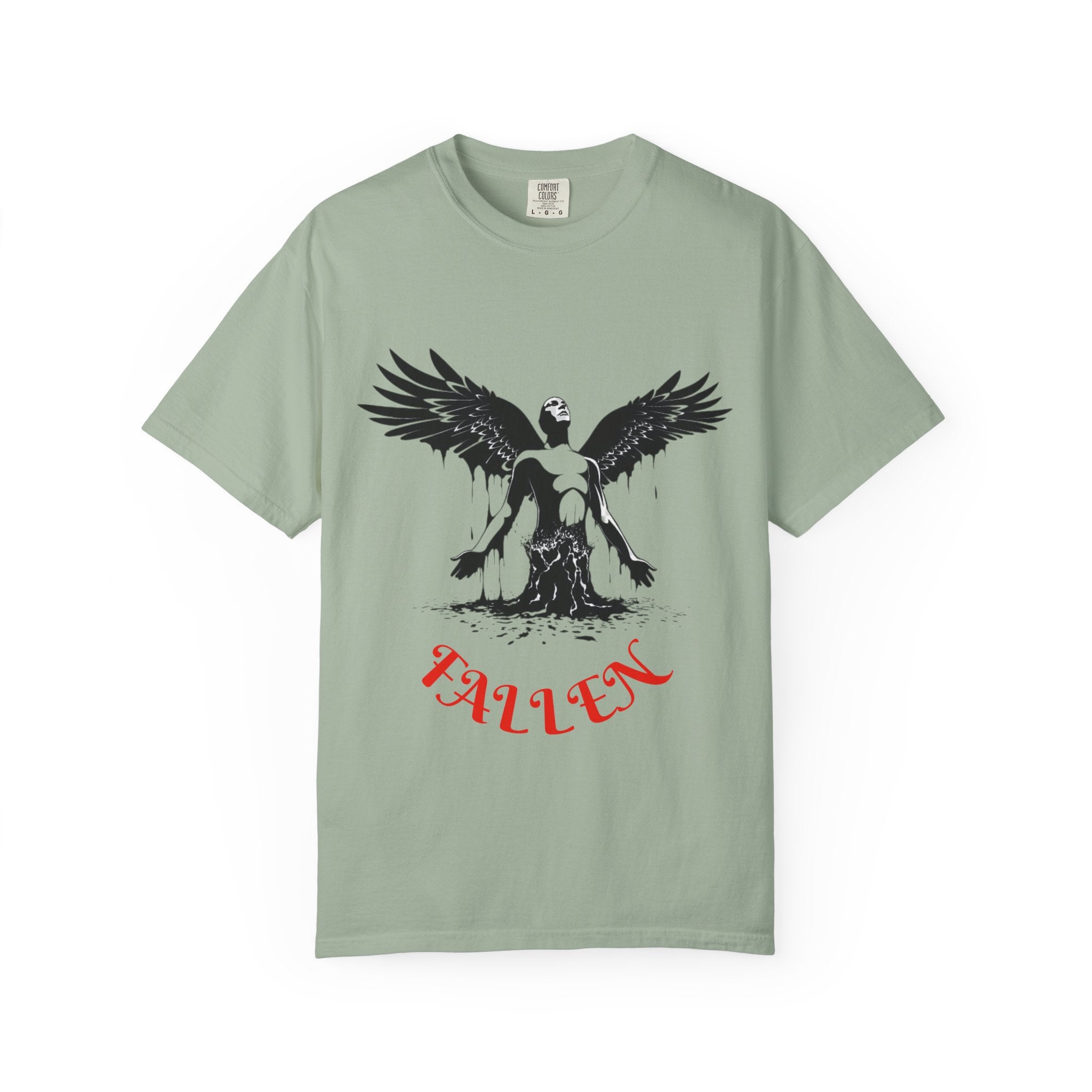 Fallen Angel Graphic T-Shirt — Gothic Winged Figure Tee