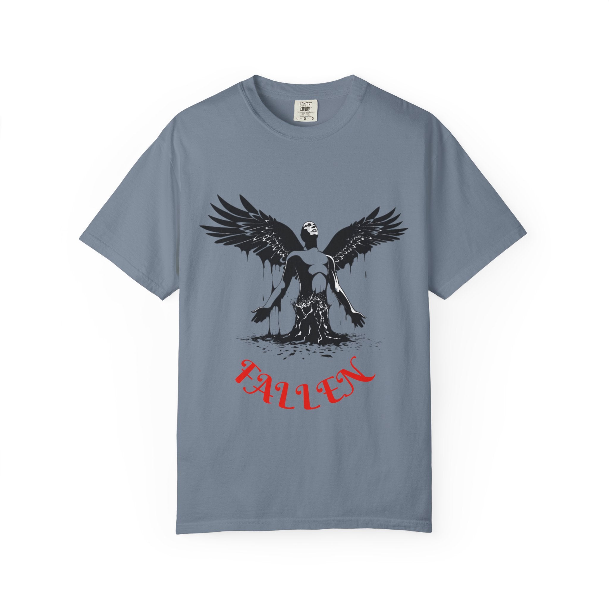 Fallen Angel Graphic T-Shirt — Gothic Winged Figure Tee